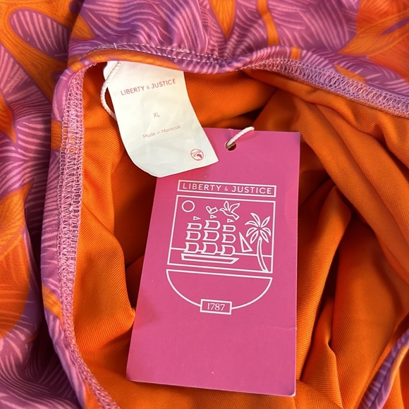 Liberty & Justice Women's High Leg Cheeky 1-piece Swimsuit Pink/Orange Flora XL - Picture 5 of 5